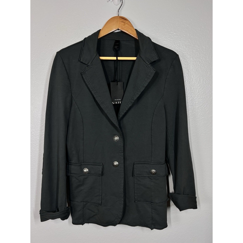 NAIIF Collection Blazer Women's L Black Knit Jersey Button‎ Front Career Casual